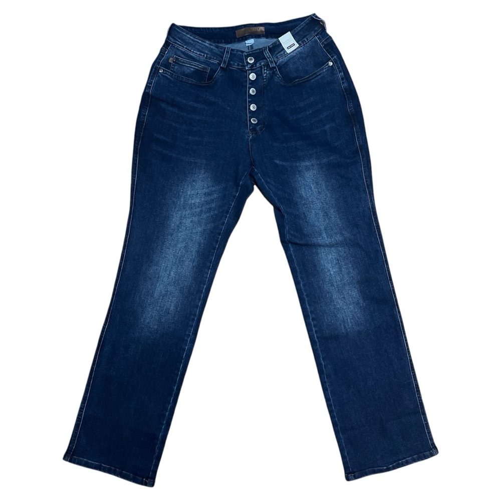 Judy Blue High Waist Exposed Button Fly Straight Jeans NWT In Dark Wash Sz 7/28